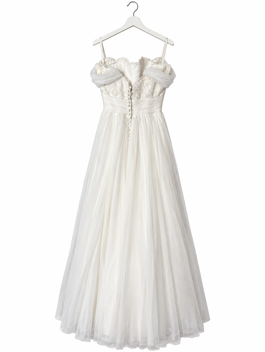 Brautkleid Rückenansicht auf Kleiderbügel